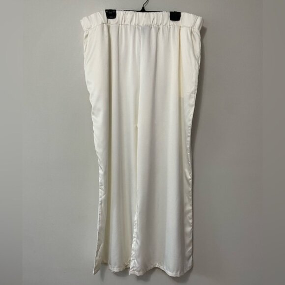 New Celestial Blue Ivory Satin Wide Leg Palazzo Pull On Pants Size 2X bin 4E - Picture 2 of 4